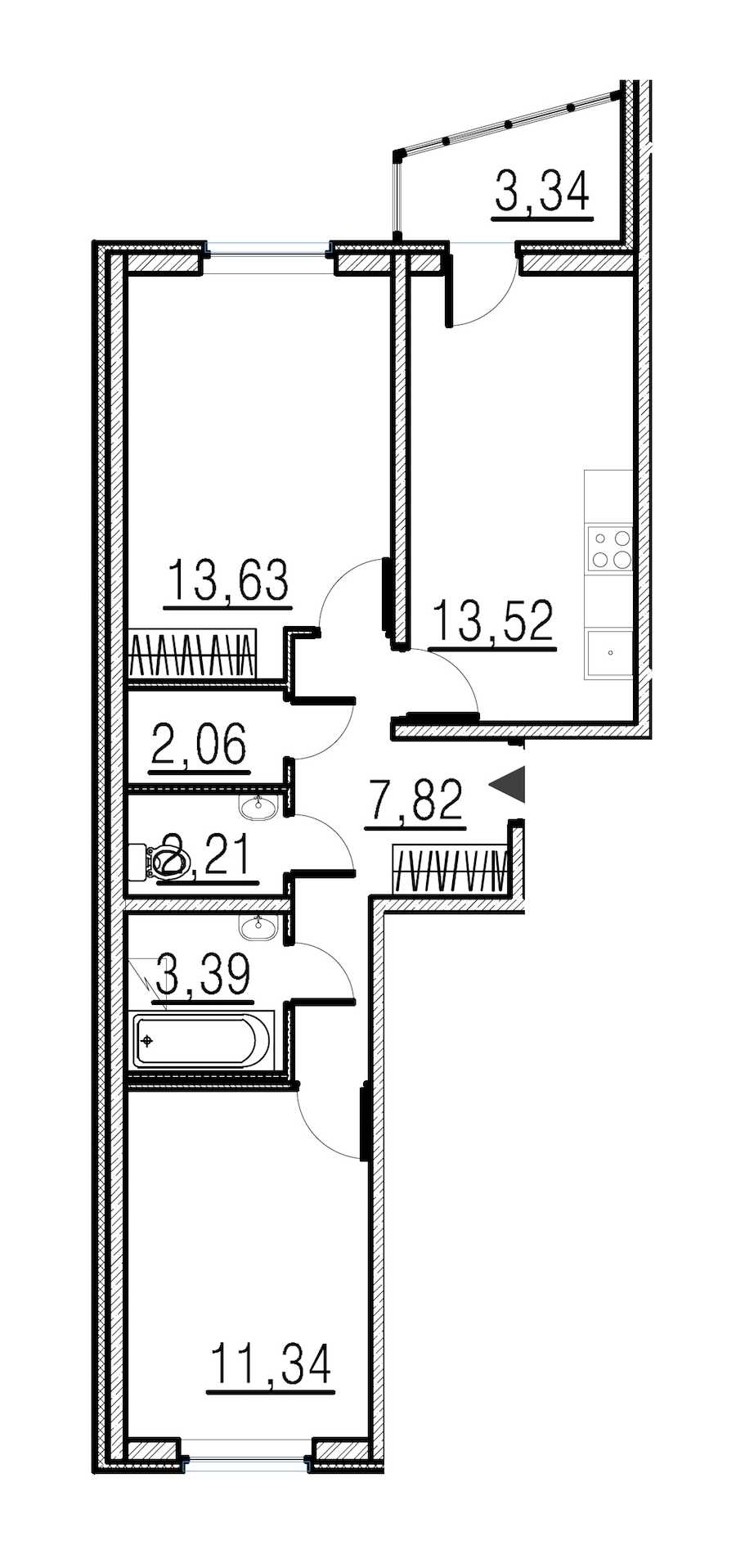 Двухкомнатная квартира в : площадь 53.97 м2 , этаж: 2 – купить в Санкт-Петербурге
